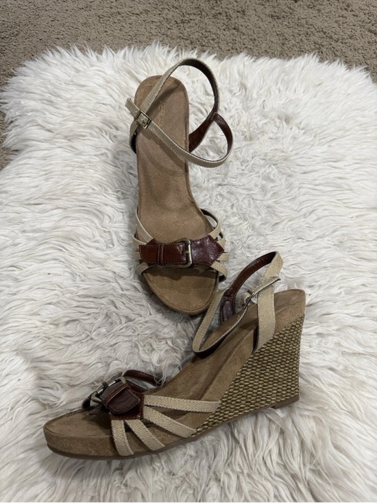 AEROSOLES Shoes - Aerosoles Strappy Cork High‎ Espadrille Wedge Sandal Adjustable  Sz 11